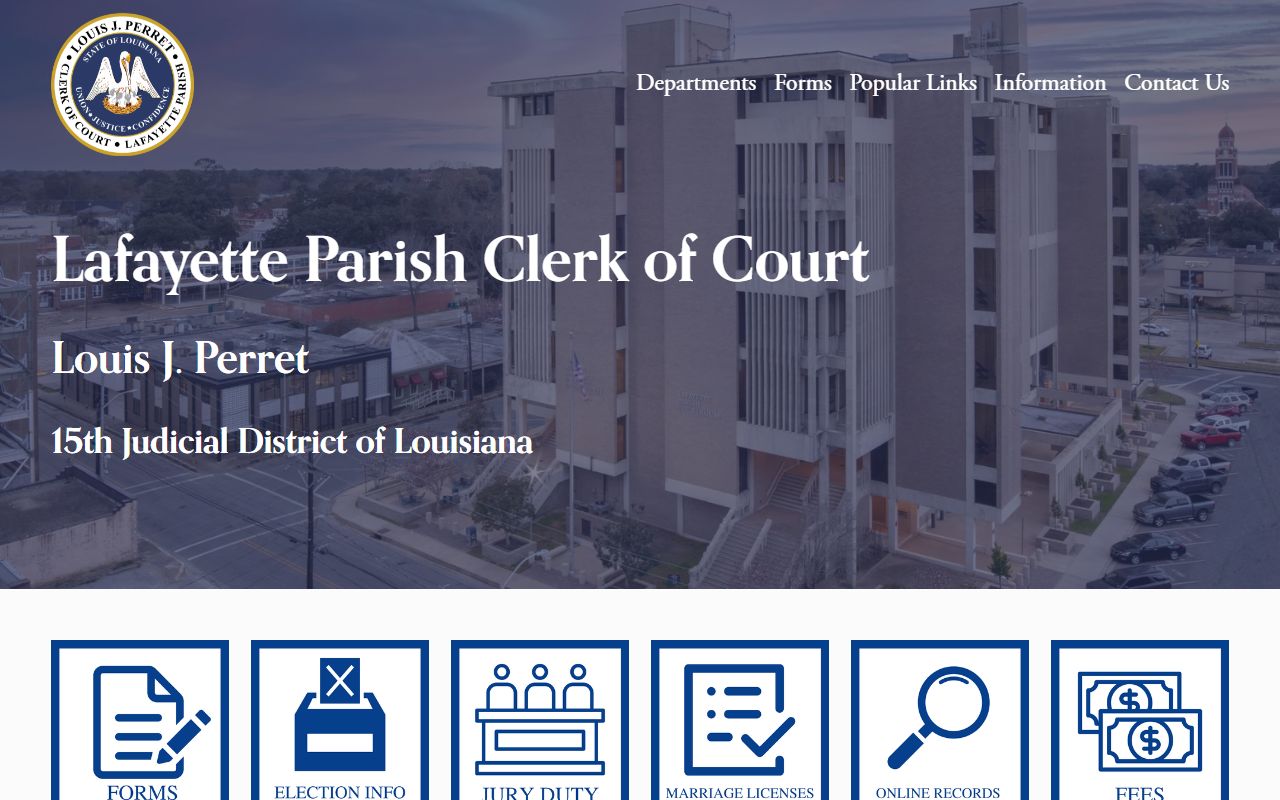 Lafayette Parish Clerk of Court website for criminal records access
