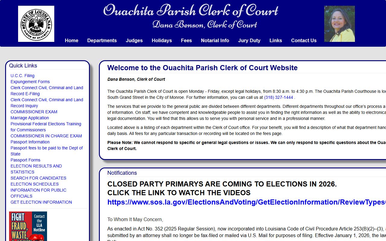 Ouachita Parish Clerk of Court website for Monroe criminal records