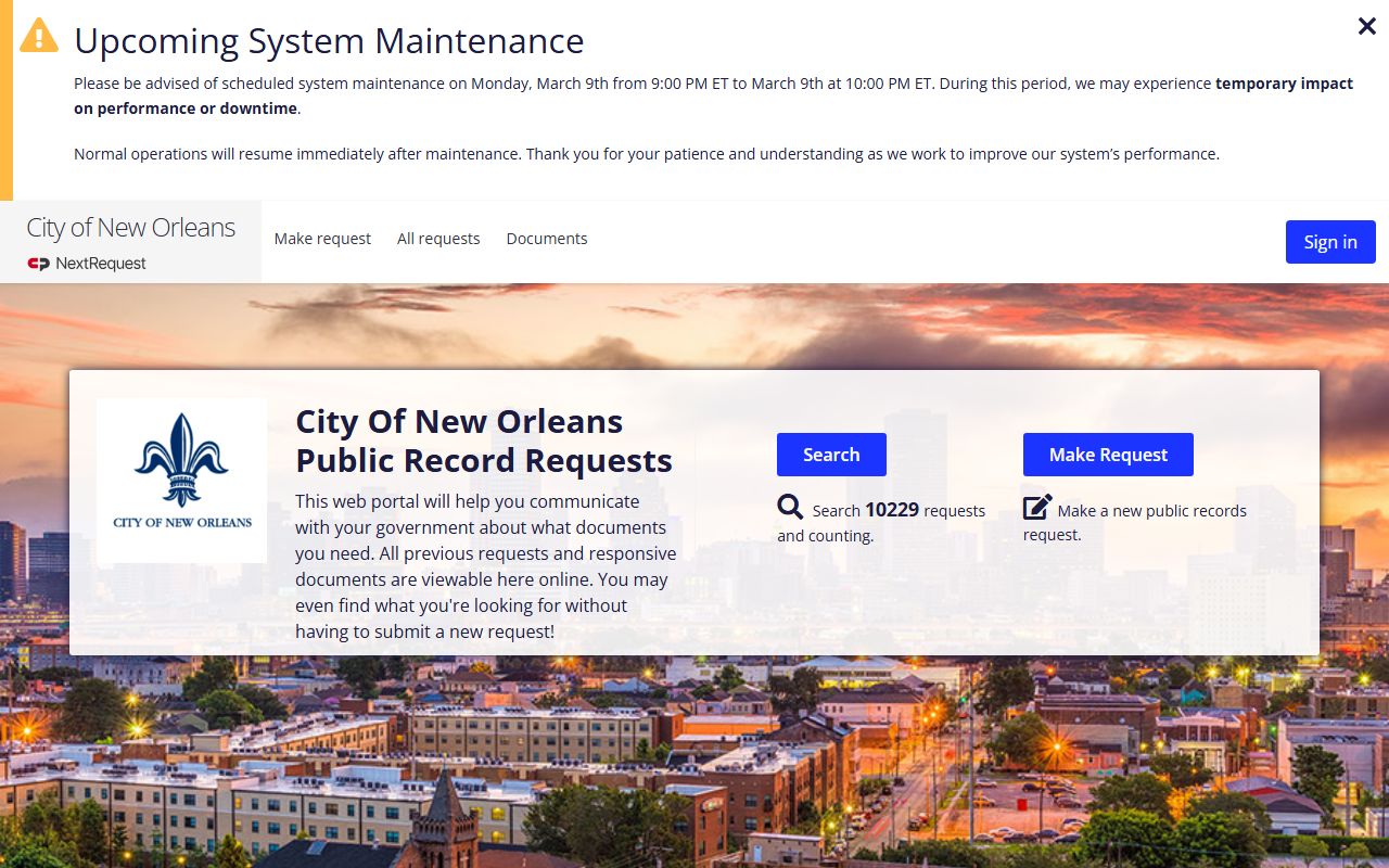 New Orleans police records portal for criminal record requests