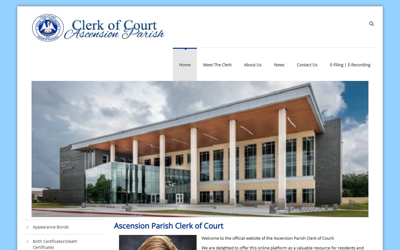 Ascension Parish Clerk of Court website for Prairieville criminal records