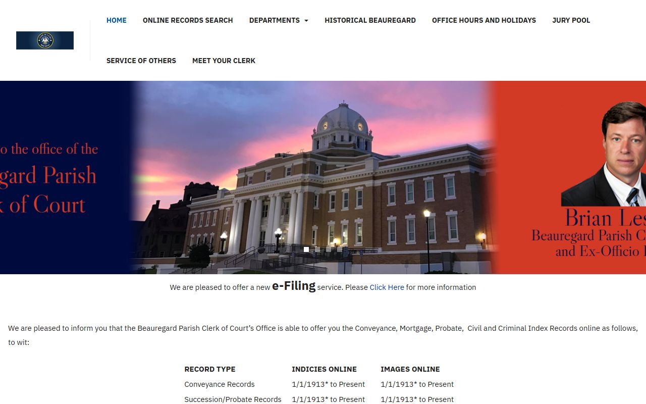 Beauregard Parish Clerk of Court official website for criminal records in DeRidder Louisiana