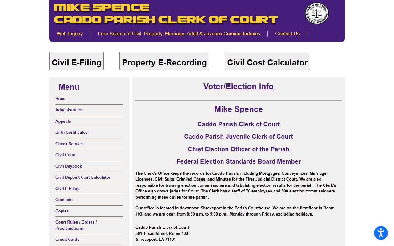 Caddo Parish Clerk of Court website for criminal records in Shreveport