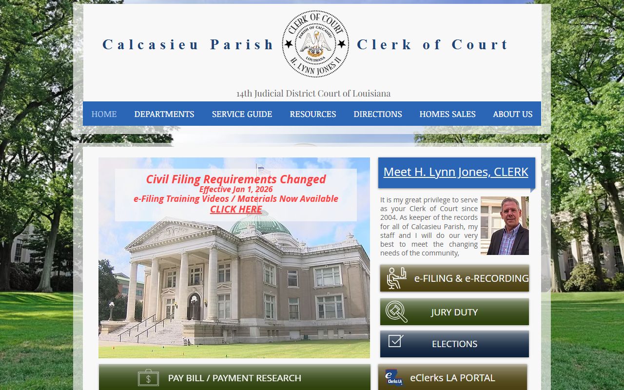 Calcasieu Parish Clerk of Court website for criminal records in Lake Charles