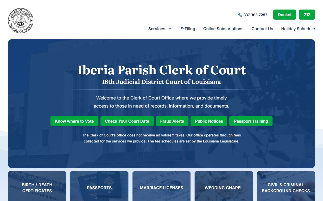 Iberia Parish Clerk of Court website for criminal records in New Iberia Louisiana