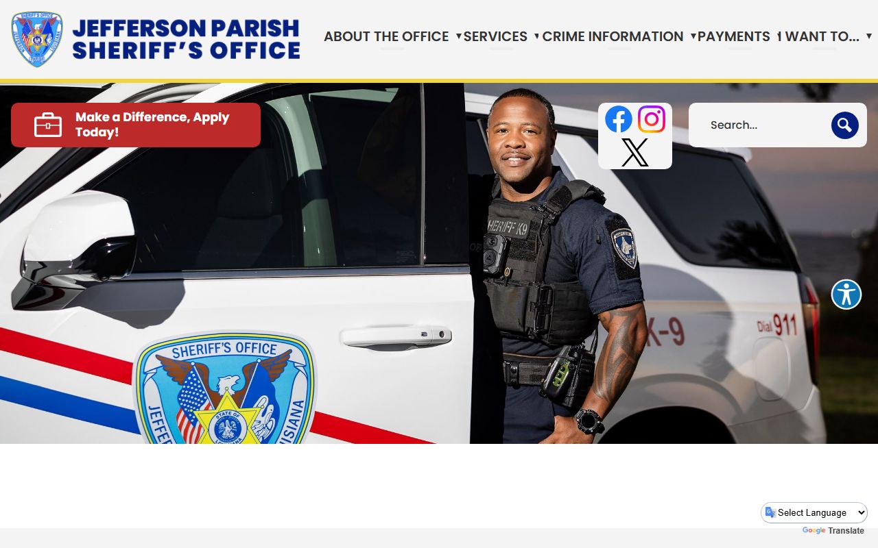 Jefferson Parish Sheriff's Office website for arrest and inmate records
