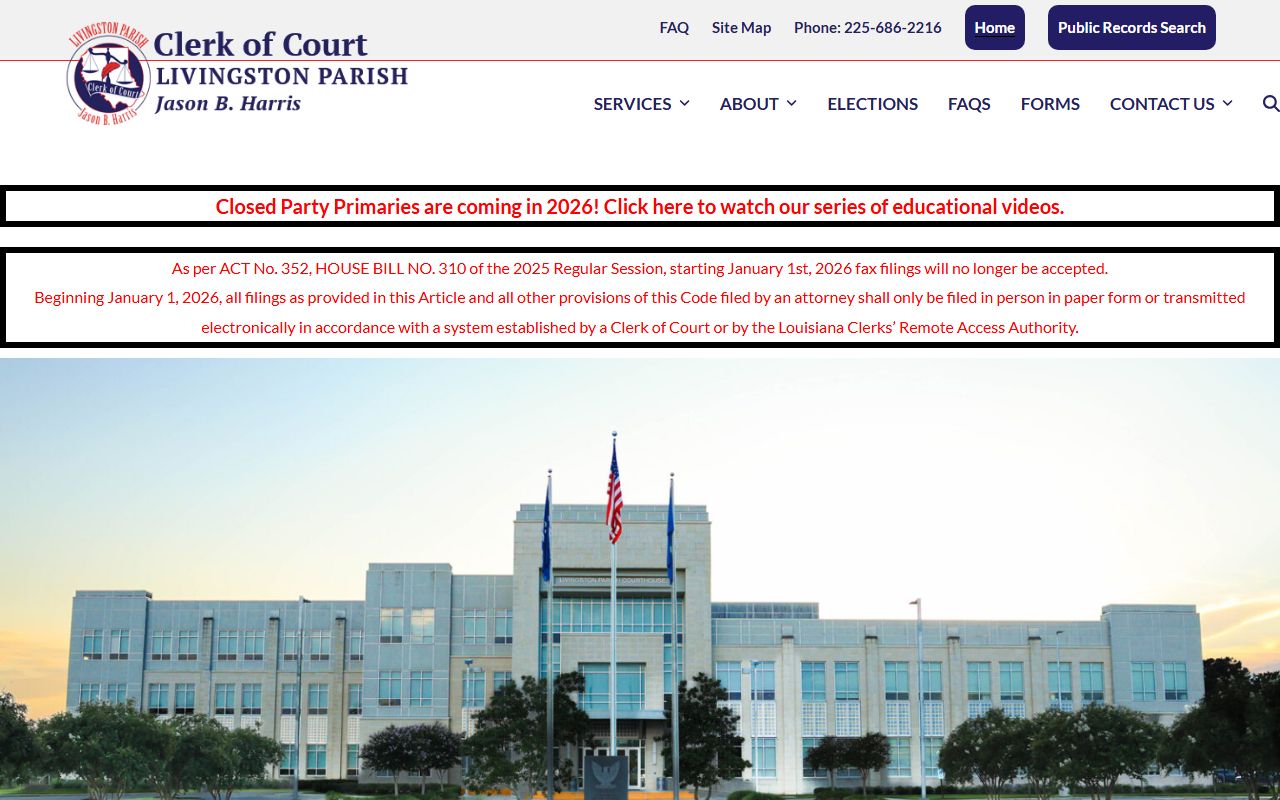 Livingston Parish Clerk of Court website for criminal records