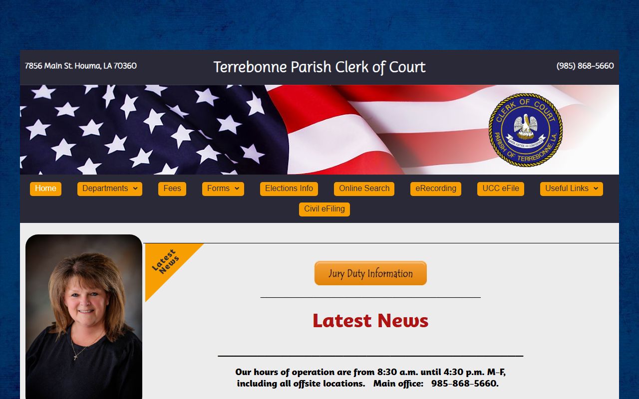 Terrebonne Parish Clerk of Court website for criminal records
