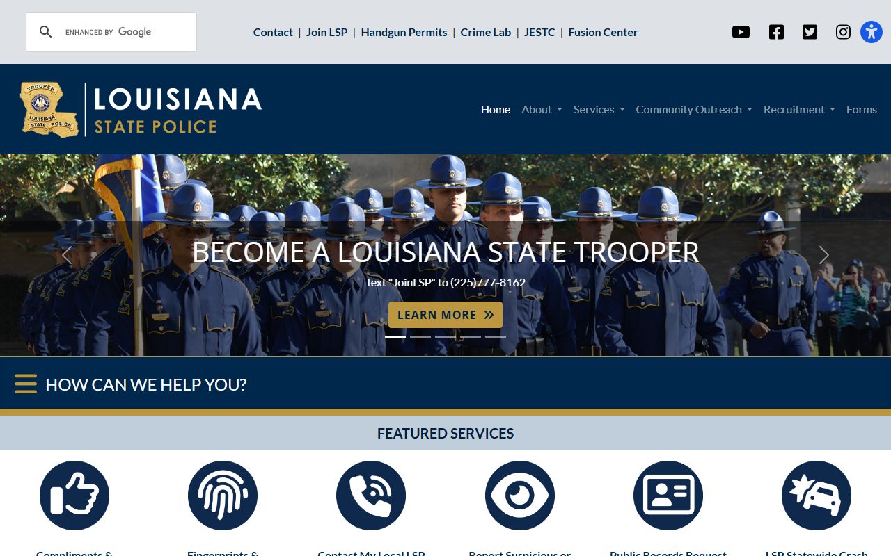 Louisiana State Police homepage for criminal records and background checks