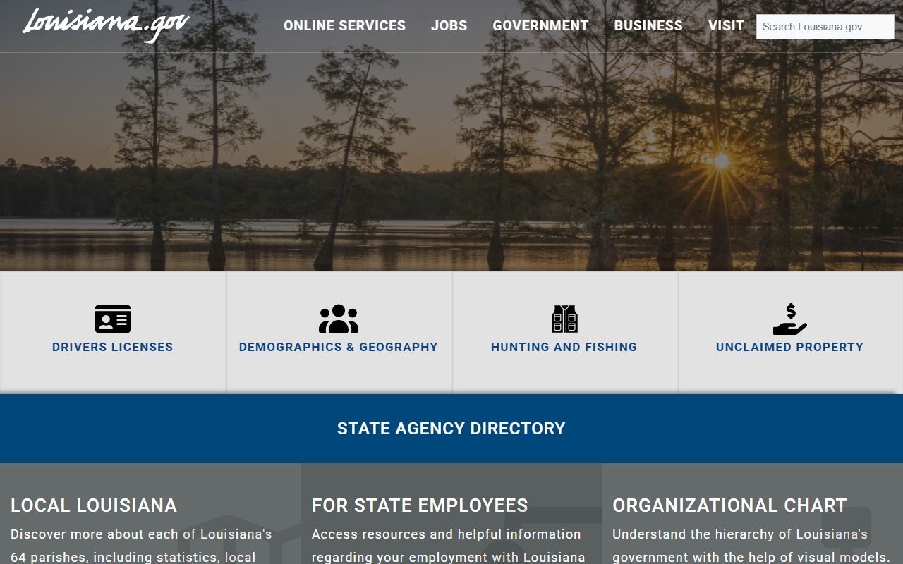 Louisiana state government portal connecting to criminal records and public agency resources