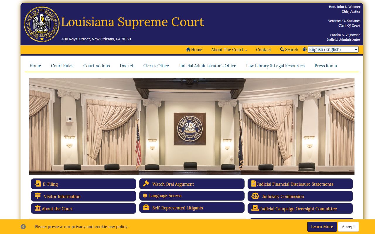 Louisiana Supreme Court website for appeals records and judicial resources